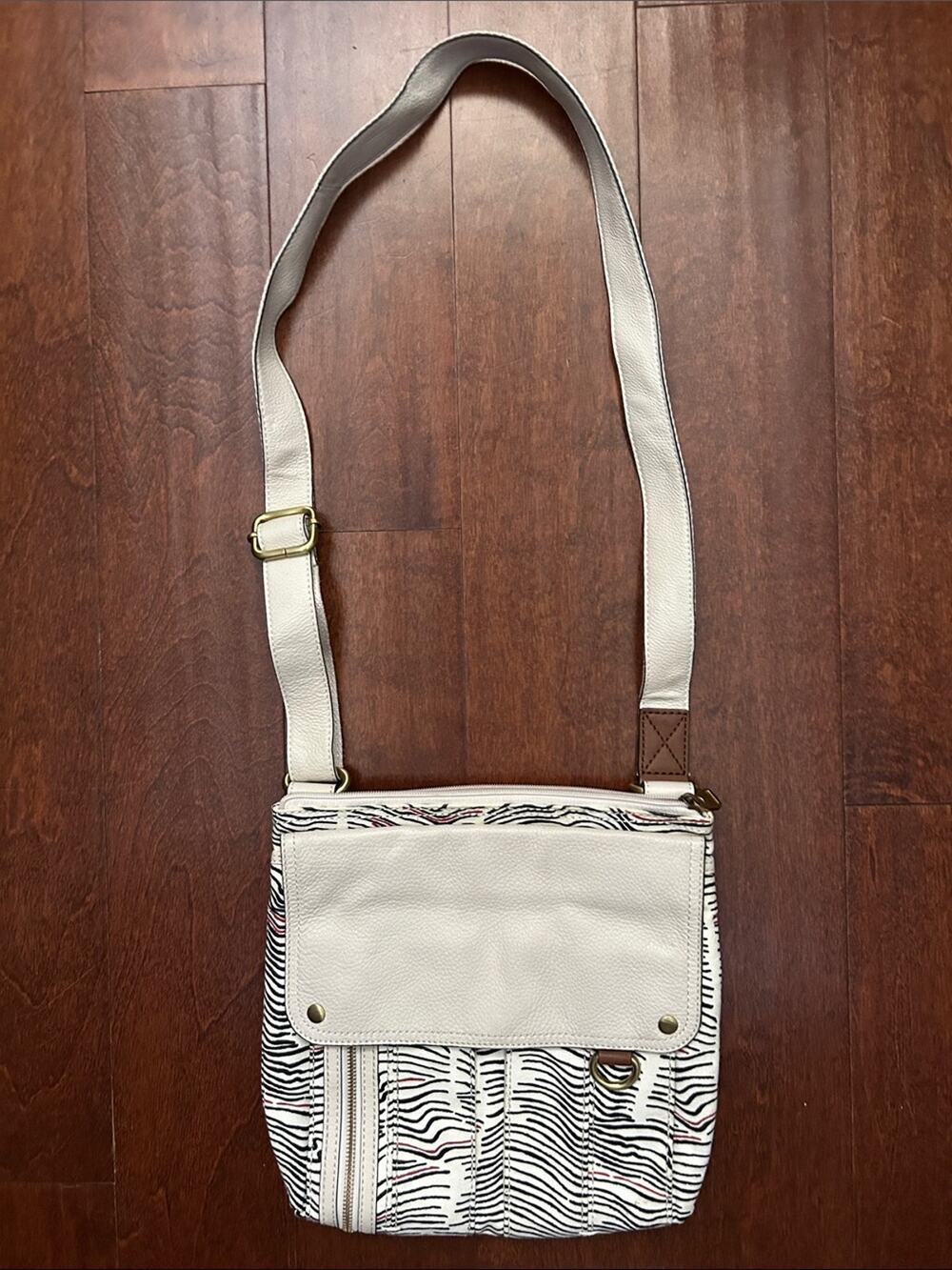 Fossil Morgan Traveler Crossbody Bag, Zebra Print Pattern, Fabric & Leather